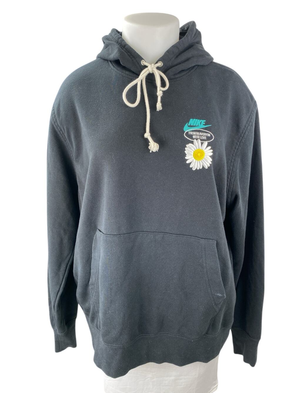Nike Black Floral Embroidered Hooded Hoodie Long Sleeve Sweatshirt Top Size XL